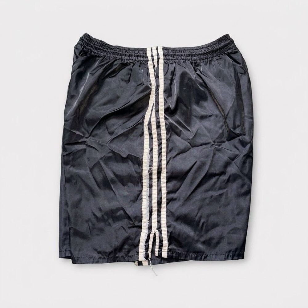 Adidas 90s Rare Satin Soccer Shorts Lisbon Silky Nylon Black White Medium - Picture 6 of 9